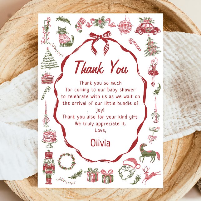 Hand Drawn Christmas Baby Shower Thank You Card (Creator Uploaded)