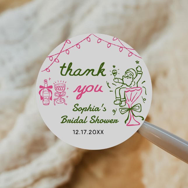 Hand Drawn Christmas Bridal Shower Classic Round Sticker (Creator Uploaded)