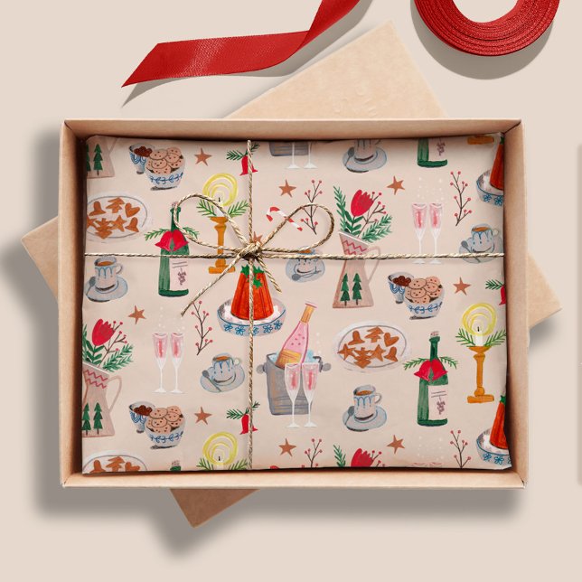 Hand Drawn Christmas Bridal Shower Share A Recipe Tissue Paper (Hand Drawn Christmas Bridal Shower Share A Recipe Tissue Paper)