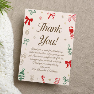 Hand Drawn Christmas Bridal Shower  Thank You Card