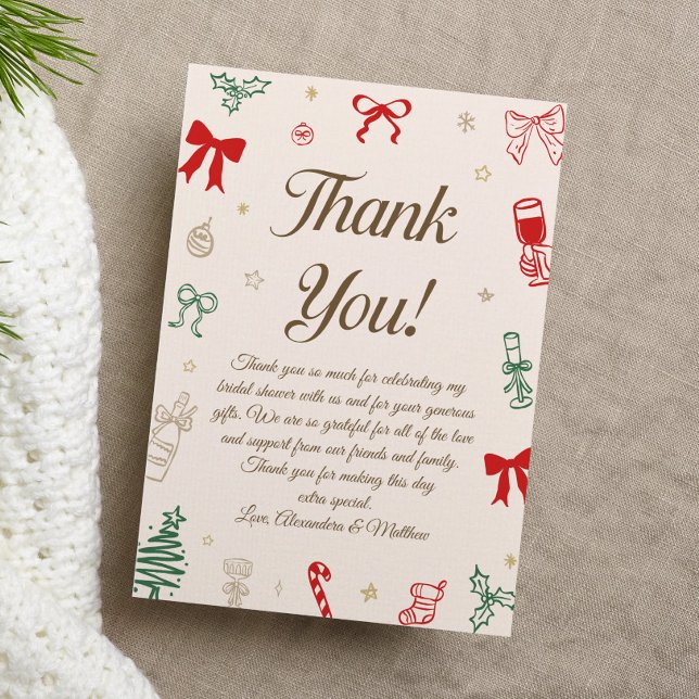 Hand Drawn Christmas Bridal Shower  Thank You Card (Creator Uploaded)