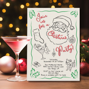 Hand drawn Christmas Cocktail Party Santa  Invitation