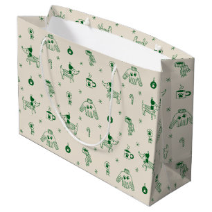 Hand-Drawn Christmas Dogs Large Gift Bag