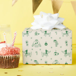 Hand-Drawn Christmas Dogs Wrapping Paper Roll