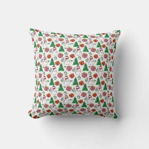 Hand Drawn Christmas Elements Pattern Cushion