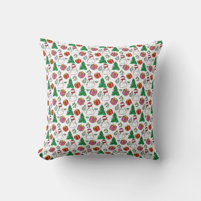 Hand Drawn Christmas Elements Pattern Cushion (Front)