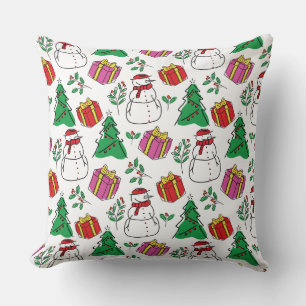 Hand Drawn Christmas Elements Pattern Cushion
