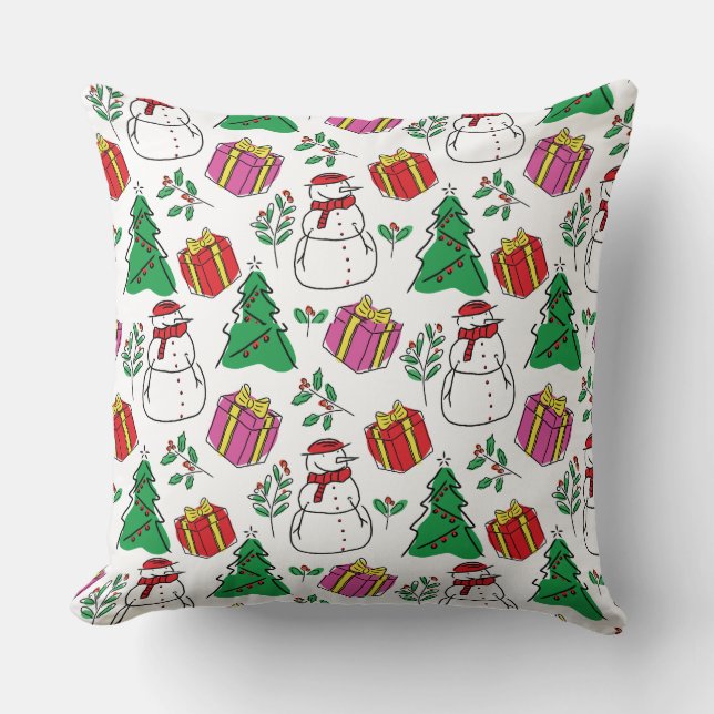 Hand Drawn Christmas Elements Pattern Cushion (Front)
