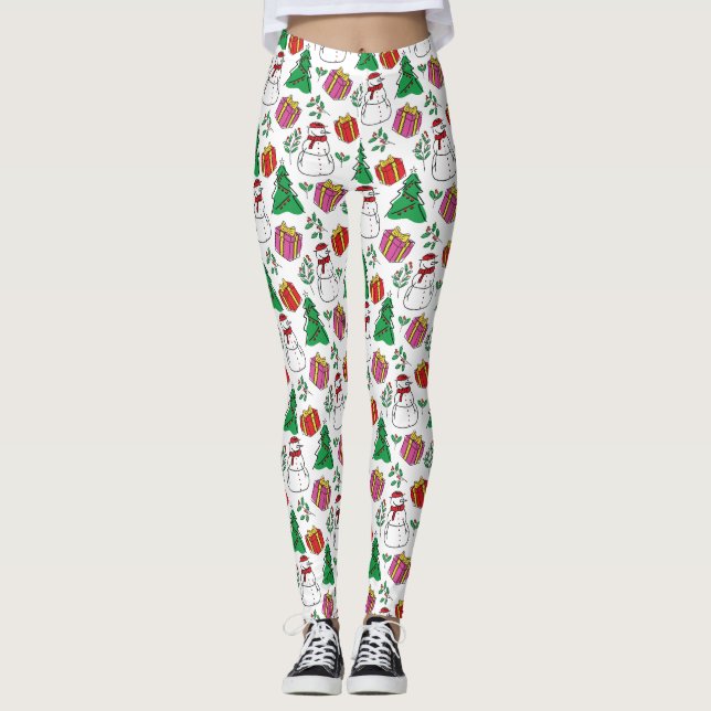 Hand Drawn Christmas Elements Pattern Leggings (Front)