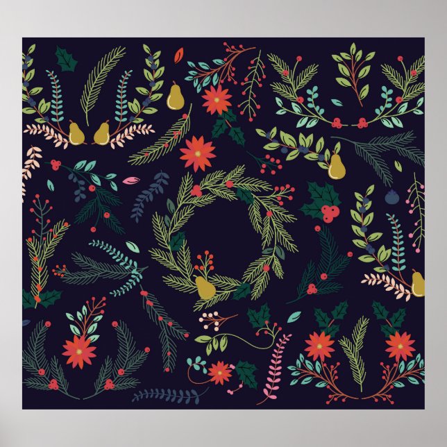 Hand-drawn Christmas florals: vintage collection Poster (Front)