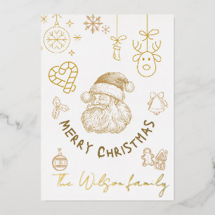 Hand drawn christmas foil holiday card