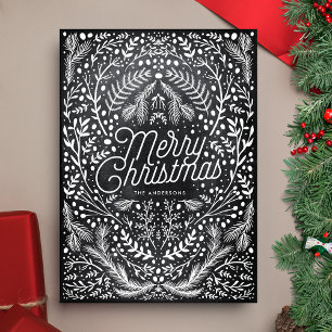 Hand-drawn Christmas foliage Black Chalk Photo Holiday Card