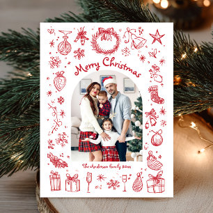 Hand Drawn Christmas Holiday Postcard