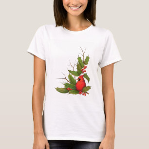 Hand-Drawn Christmas Illustration: Holly, Cardinal T-Shirt