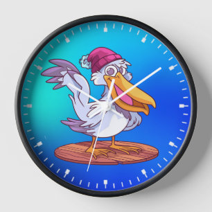 Hand Drawn Christmas Pelican Cartoon Clock