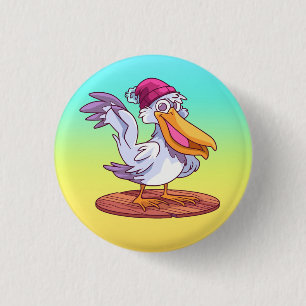 Hand Drawn Christmas Pelican Cartoon Illustration- 3 Cm Round Badge