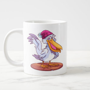 Hand Drawn Christmas Pelican Cartoon Illustration- Large Coffee Mug