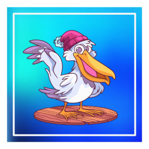 Hand Drawn Christmas Pelican Cartoon Illustration- Photo Print