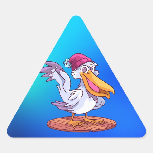 Hand Drawn Christmas Pelican Cartoon Illustration- Triangle Sticker (Front)