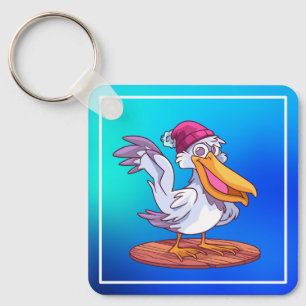 Hand Drawn Christmas Pelican Cartoon Key Ring