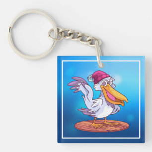 Hand Drawn Christmas Pelican Cartoon Key Ring