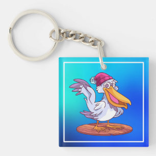 Hand Drawn Christmas Pelican Cartoon Key Ring