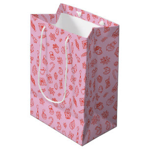 Hand drawn  Christmas Pink and Red  Medium Gift Bag
