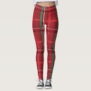 Hand-Drawn Christmas Red Plaid Leggings