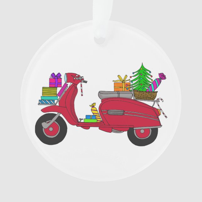 Hand drawn Christmas scooter with gifts Ornament (Front)