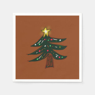 Hand Drawn Christmas Tree Brown  Napkin