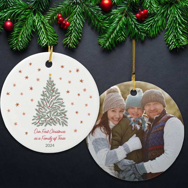Hand-drawn Christmas Tree Family Photo  Ceramic Ornament (Creator Uploaded)