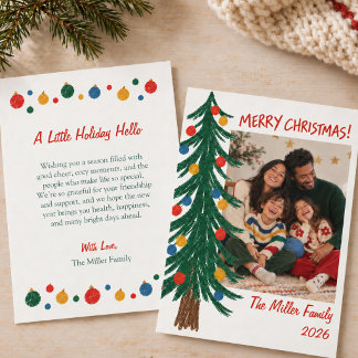 Hand Drawn Christmas Tree Family Photo Whimsical Holiday Card