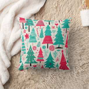 Hand Drawn Christmas Tree Pattern Illustration  Cushion