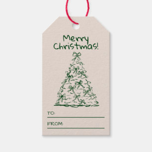 Hand Drawn Christmas Tree Ribbon Merry Christmas Gift Tags