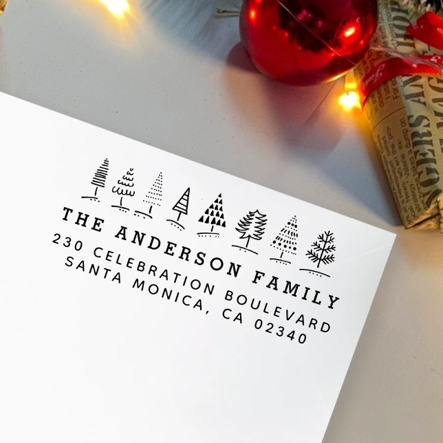 Hand Drawn Christmas Trees Name & Return Address Rubber Stamp (Creator Uploaded)