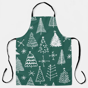 Hand drawn Christmas trees, winter pattern. Apron