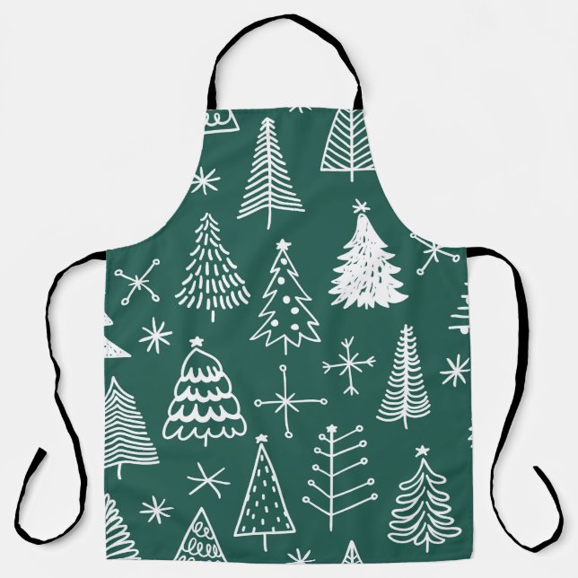 Hand drawn Christmas trees, winter pattern. Apron (Front)