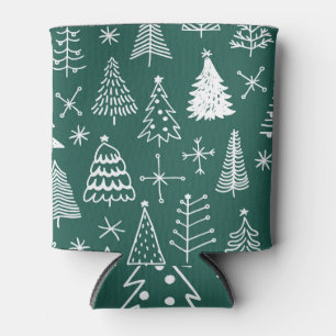 Hand drawn Christmas trees, winter pattern. Can Cooler