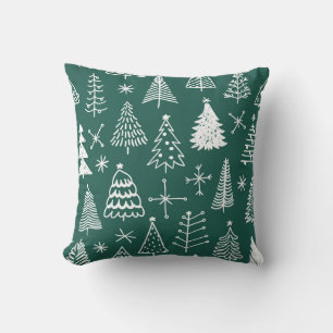 Hand drawn Christmas trees, winter pattern. Cushion