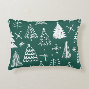 Hand drawn Christmas trees, winter pattern. Decorative Cushion