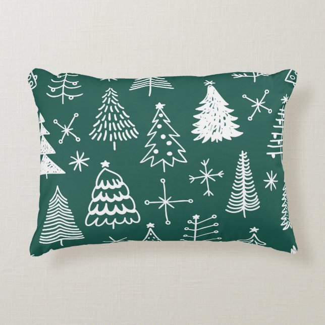 Hand drawn Christmas trees, winter pattern. Decorative Cushion (Front)