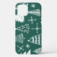 Hand drawn Christmas trees, winter pattern.