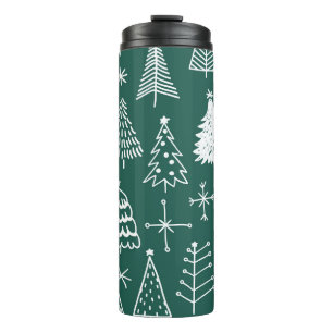 Hand drawn Christmas trees, winter pattern. Thermal Tumbler