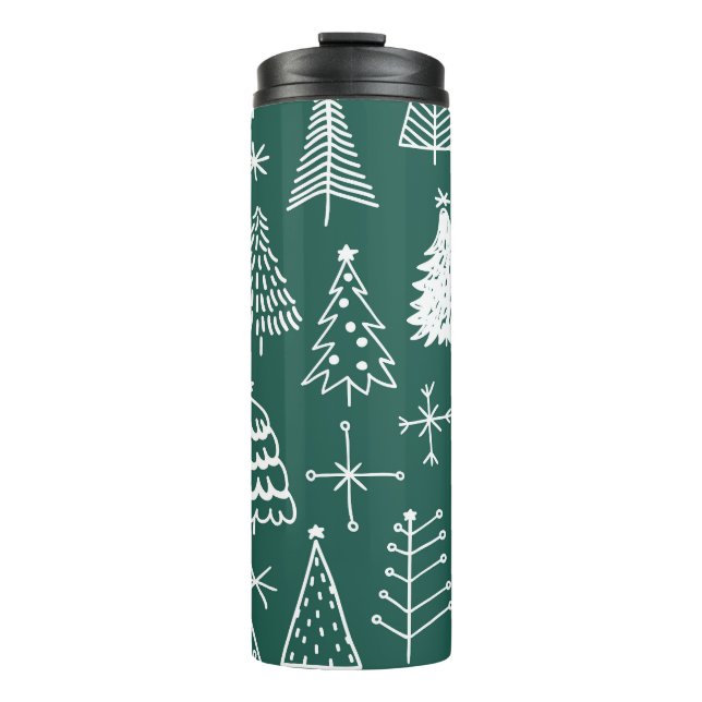 Hand drawn Christmas trees, winter pattern. Thermal Tumbler (Front)