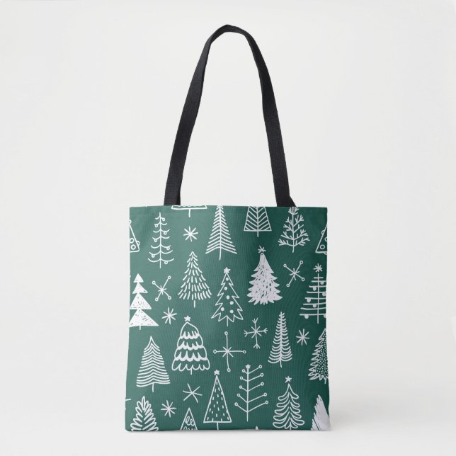 Hand drawn Christmas trees, winter pattern. Tote Bag (Front)