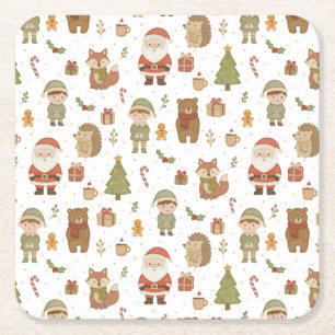 Hand Drawn Christmas Woodland Paper Coaster