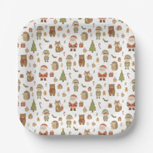 Hand Drawn Christmas Woodland Paper Plates