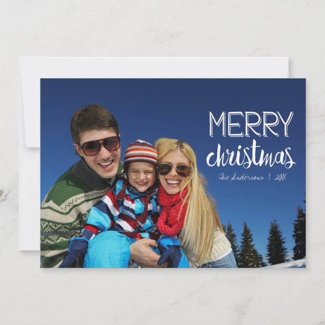 Hand Drawn Christmas Wreath Holiday Photo Card (Front)