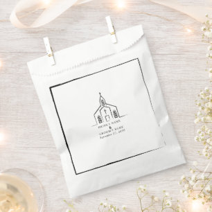 Hand Drawn Church Traditional Whimsical Wedding Favour Bag