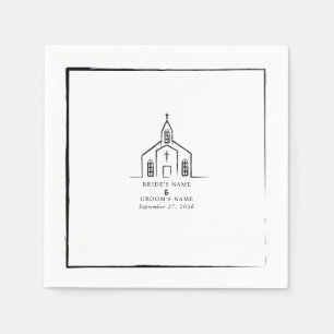 Hand Drawn Church Traditional Whimsical Wedding Napkin